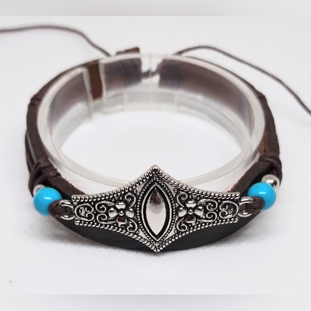 Men's Bracelet Leather Western‎ Turquoise New f70
